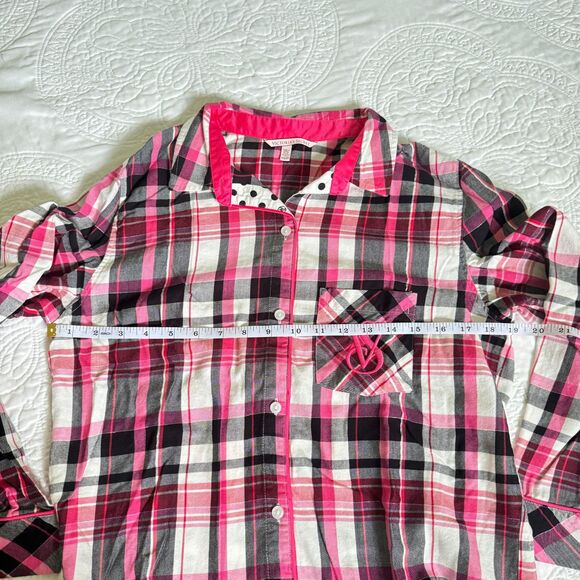 Victoria's Secret Plaid Print VS Logo Embroidered Pajamas Set Pink Black Size XS - Picture 3 of 9